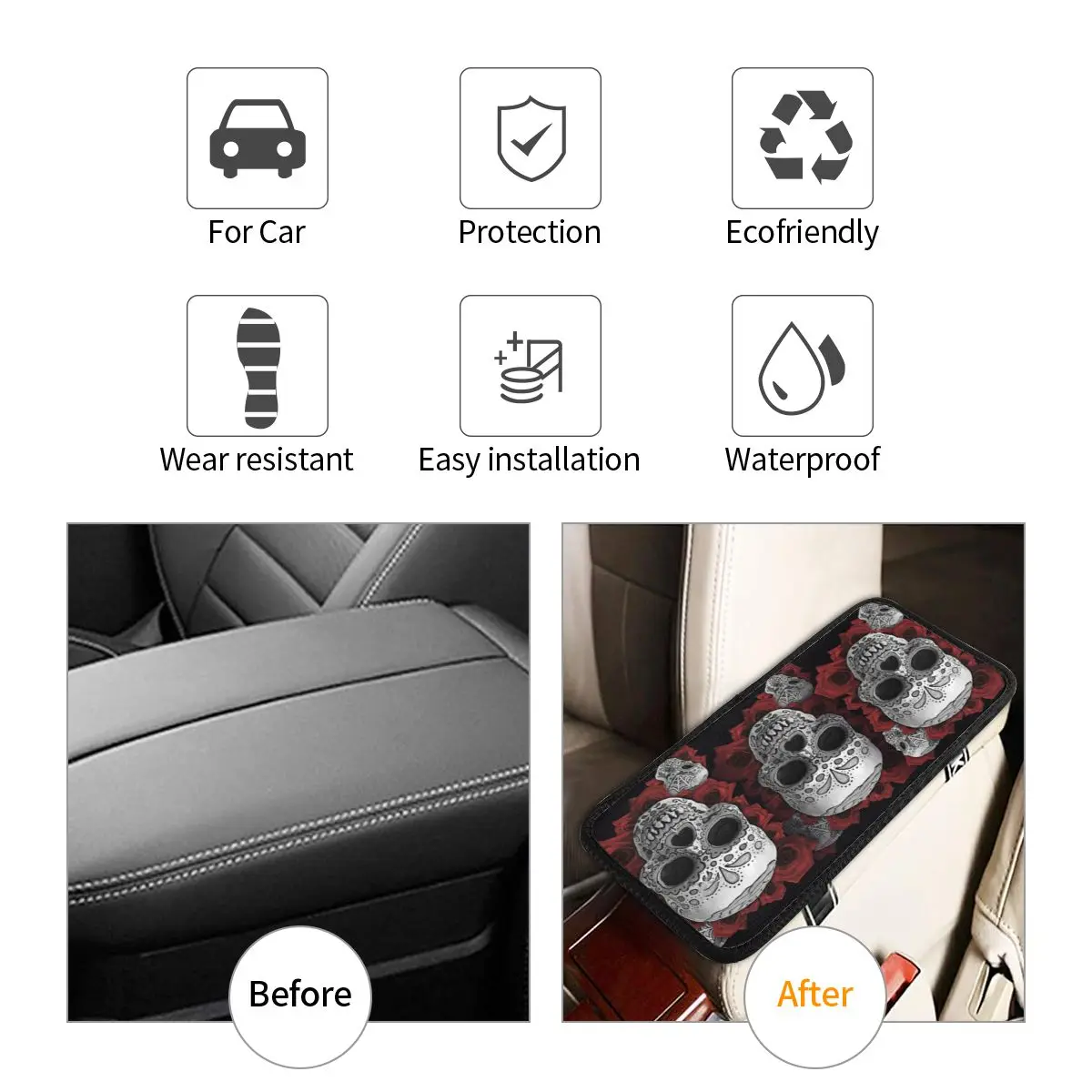 Универсальный автомобильный подлокотник кожаный коврик Мексиканский череп и