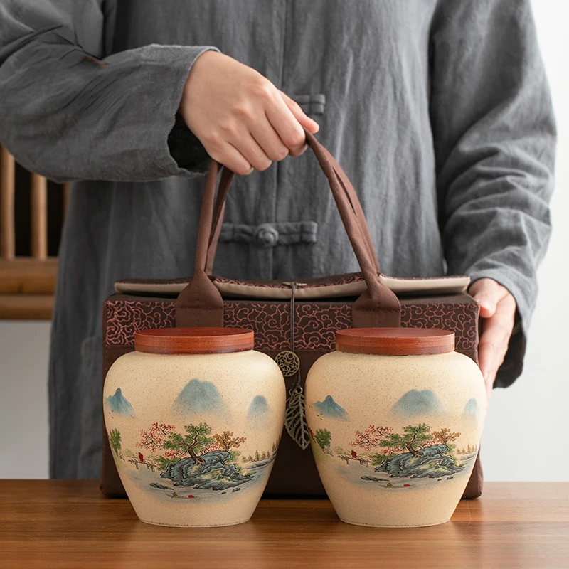 

Высококлассный чайный горшок, керамическая герметичная влагостойкая Ретро китайская упаковочная коробка, Подарочный пакет с крышкой, можно хранить чистую ручную роспись