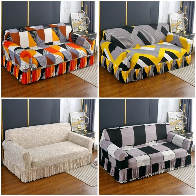 

1/2/3/4 Seater Geometric Elastic Sofa Skirt Cover for Living Room Stretch Armchair Couch Covers Furniture Protector Home Decor