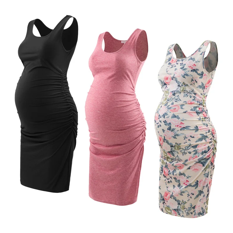 

Maternity Dress Summer Soft Side Ruched Bodycon Dresses Pregnancy Sundresses Clothing for Pregnant Women