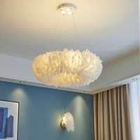 nordic feather led pendant lamps bedroom warm and romantic girl childrens room lighting creative personality home decor fixture