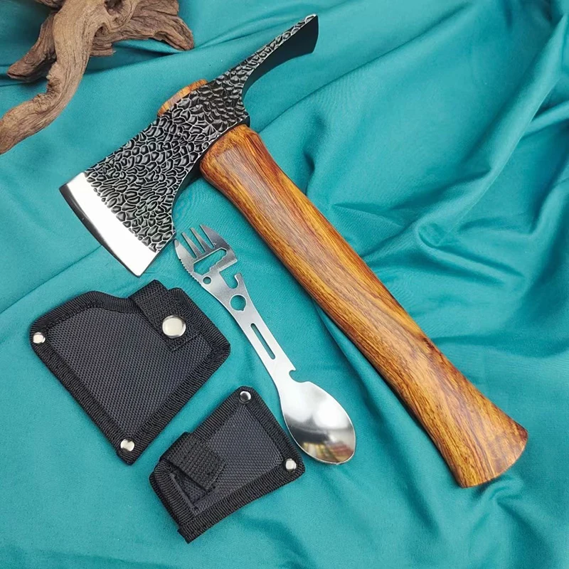 Axe Camping Survival Hunting Axe Head Forged Hammer Pattern Alloy Steel Outdoor Felling Hatchet Portable Mountain Ax Men Gifts