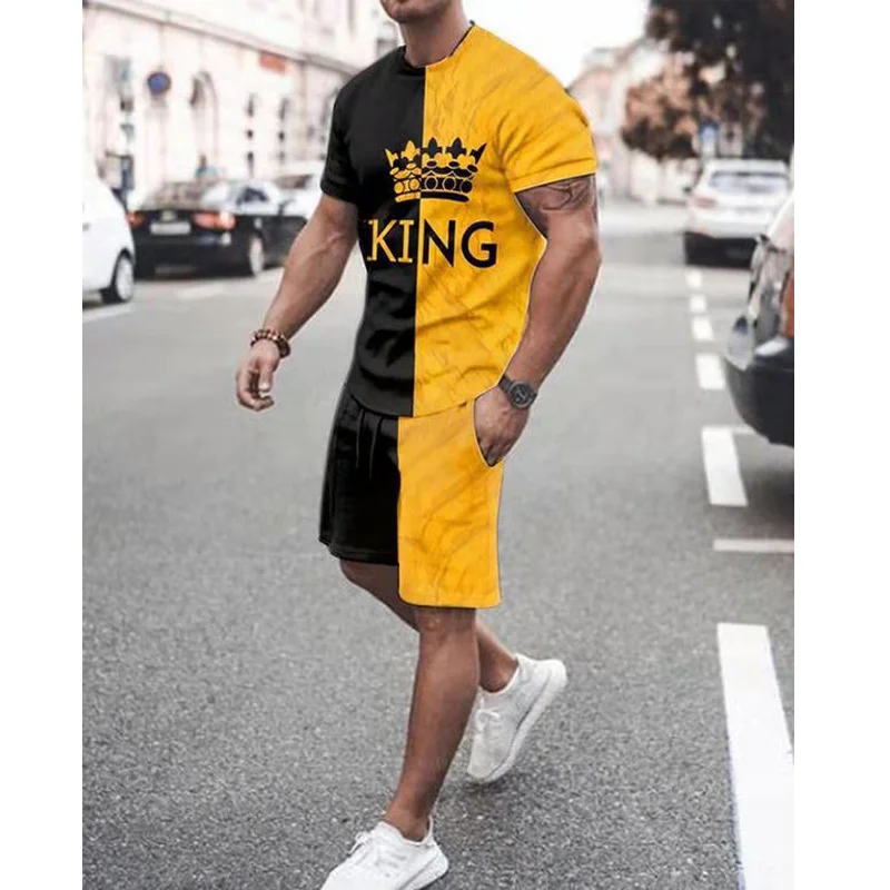 

Мужской костюм из двух предметов, Винтажная футболка с коротким рукавом и шорты с принтом в стиле Харадзюку, Повседневная Уличная одежда, но...