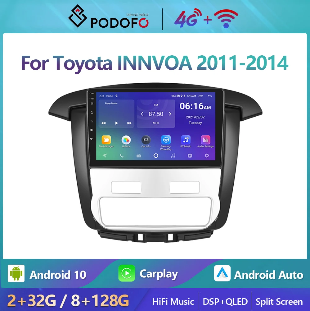 

Podofo Android10 DSP Car Radio Multimidia Video Player Navigation GPS For Toyota INNVOA 2011-2014 2din 4G WIFI Carplay Head Unit