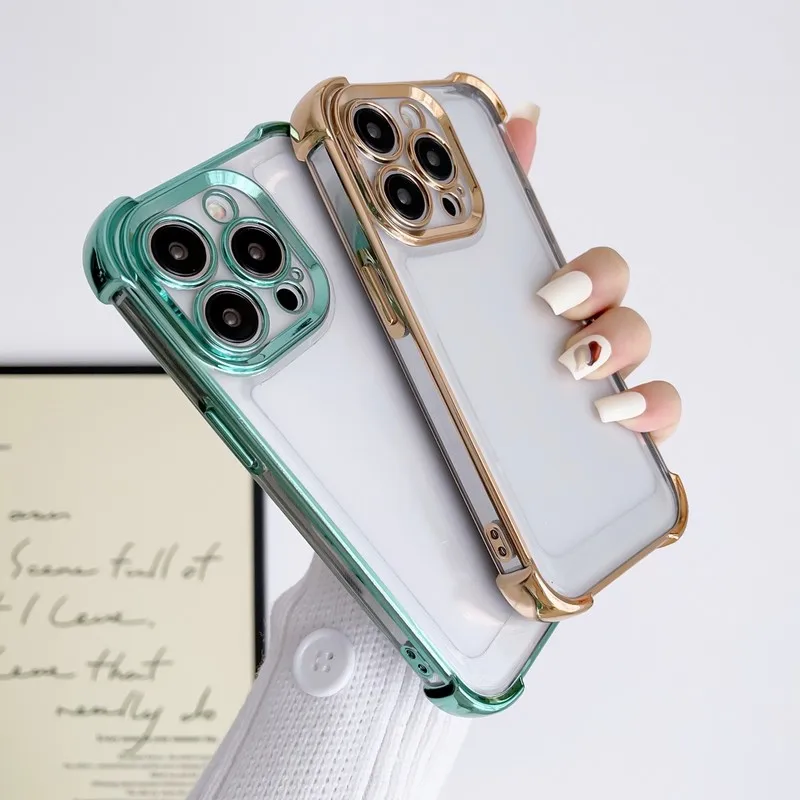 

Luxury Plating Transparent Case For Apple iPhone 14 13 12 11 X XS Max XR Clear Shock Proof Soft Full Lens Protective Cover Cases