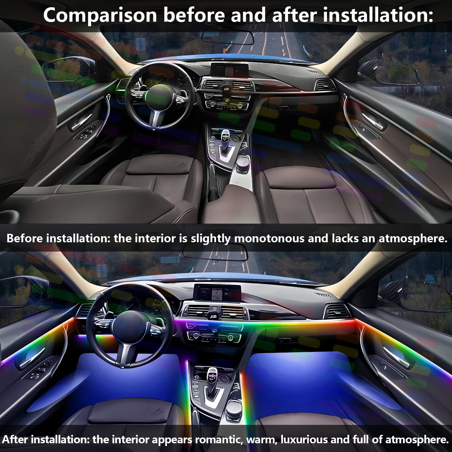 Фото Для Toyota Corolla Altis Элегантные стелс-установленные окружающие светодиодные ленты, акриловый салон автомобиля, призматический сдвиг с подключением через приложение №2
