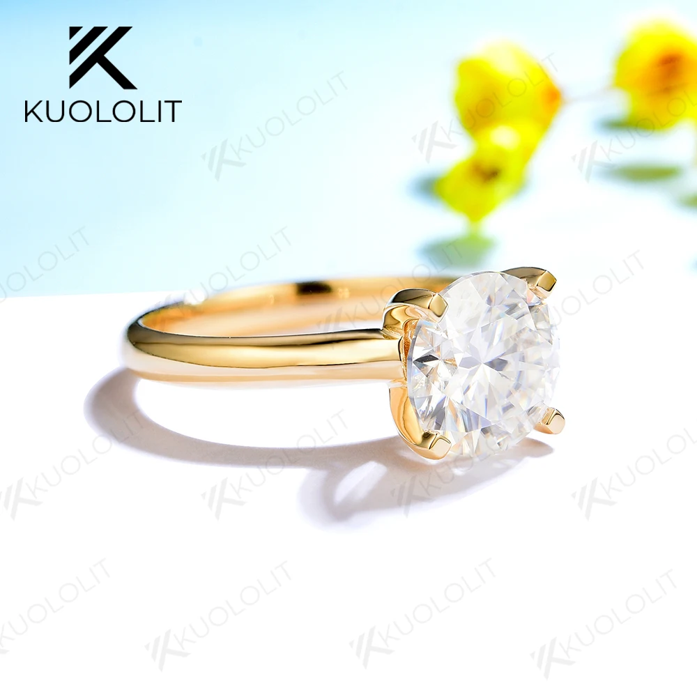

Женские кольца с бриллиантами kuolit 3CT Moissanite, 18K 14K 10K, желтое золото, обручальное кольцо GRA