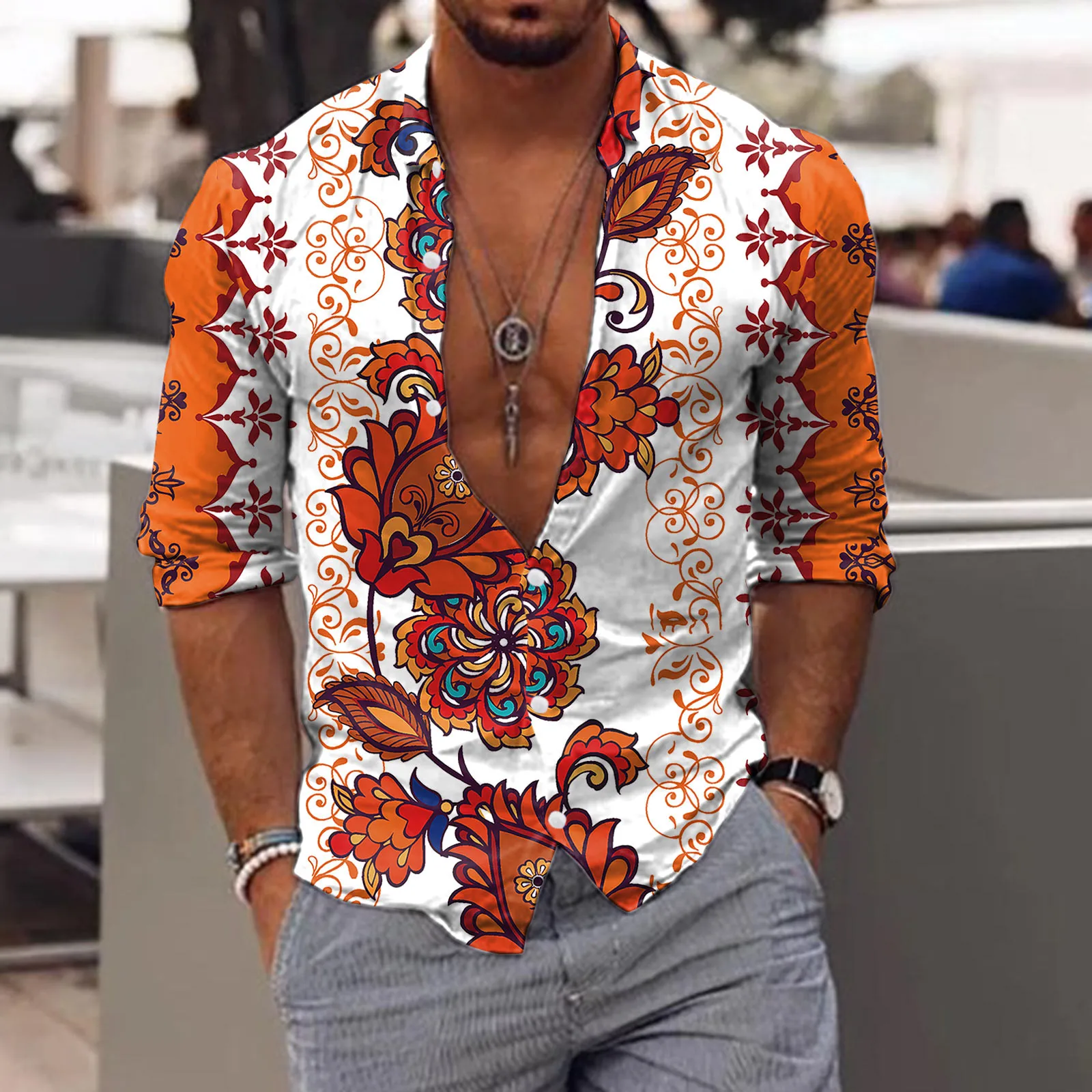 

Tee Shirt Top Men Long Sleeve Autumn Winter Casual Printed Shirts Fashion Top Blouse Shirts Mens Shirts Summer