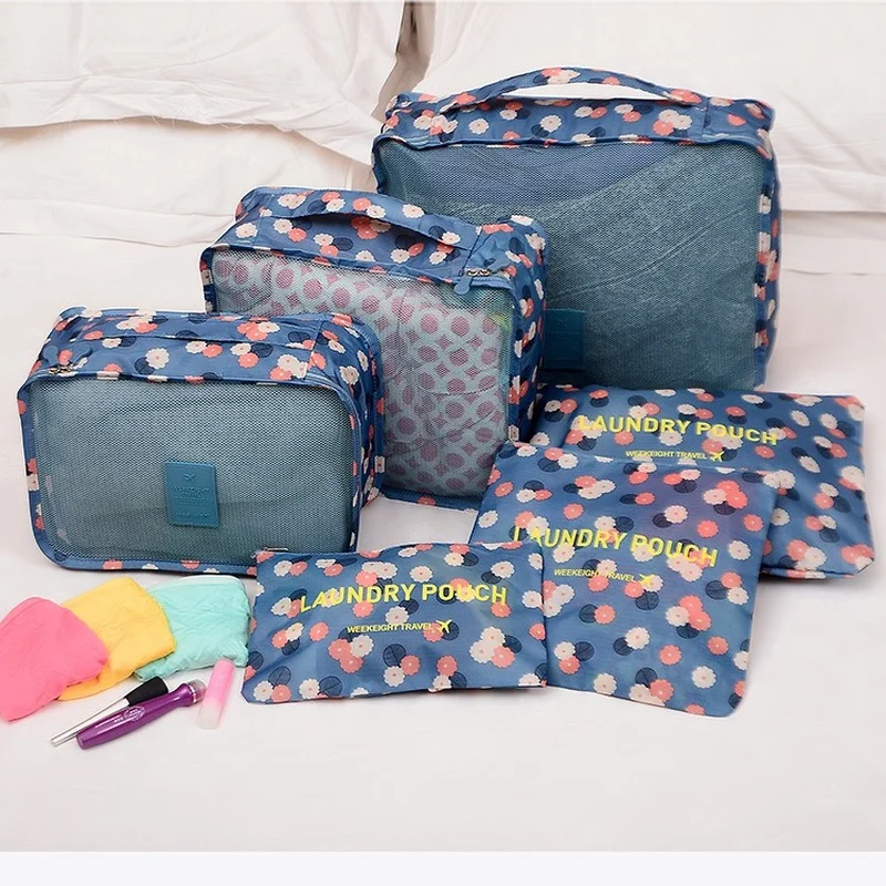 

6pcs Set Nylon Luggage Travel Bag Women Men Printing Duffle Bag Suitcases and Travel Bags Cloth Wash Storage Packing Cubes