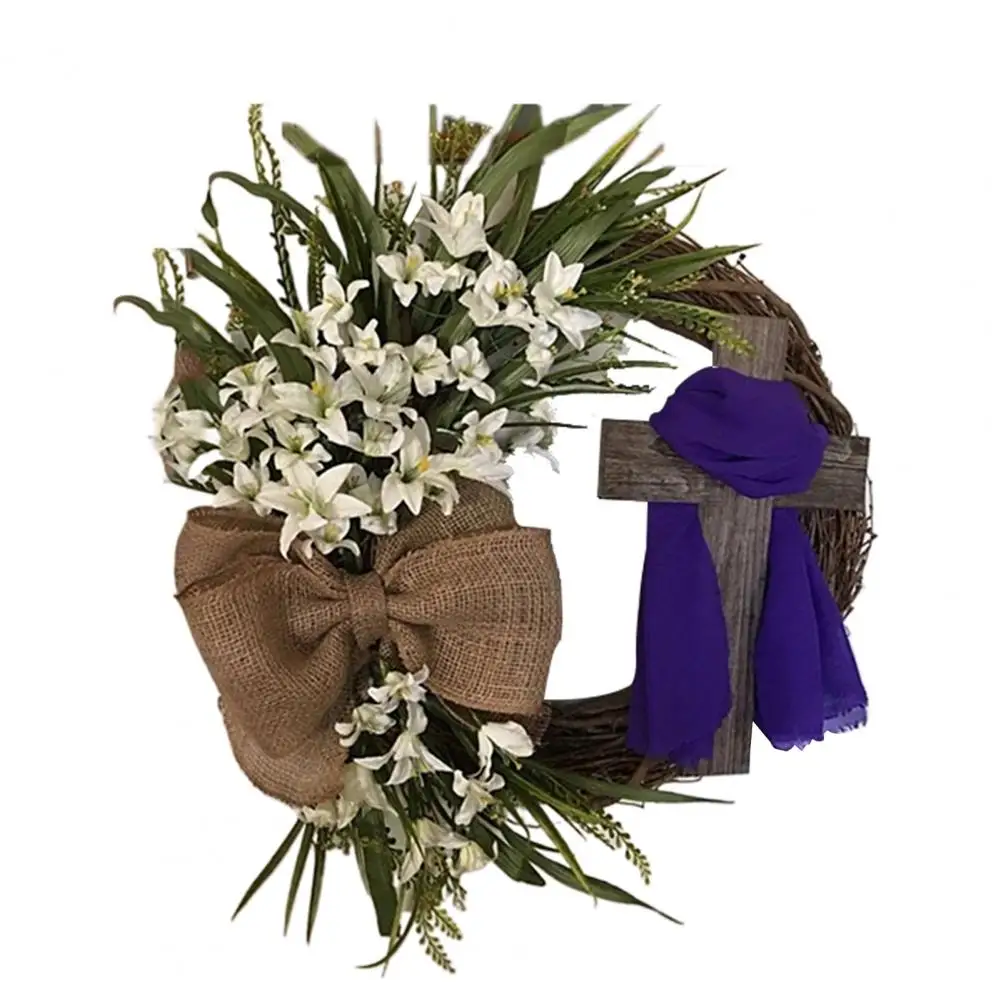 

Красивый Пасхальный венок, фиолетовый шарф, Пасхальная гирлянда, реалистичный цветочный венок, украшение