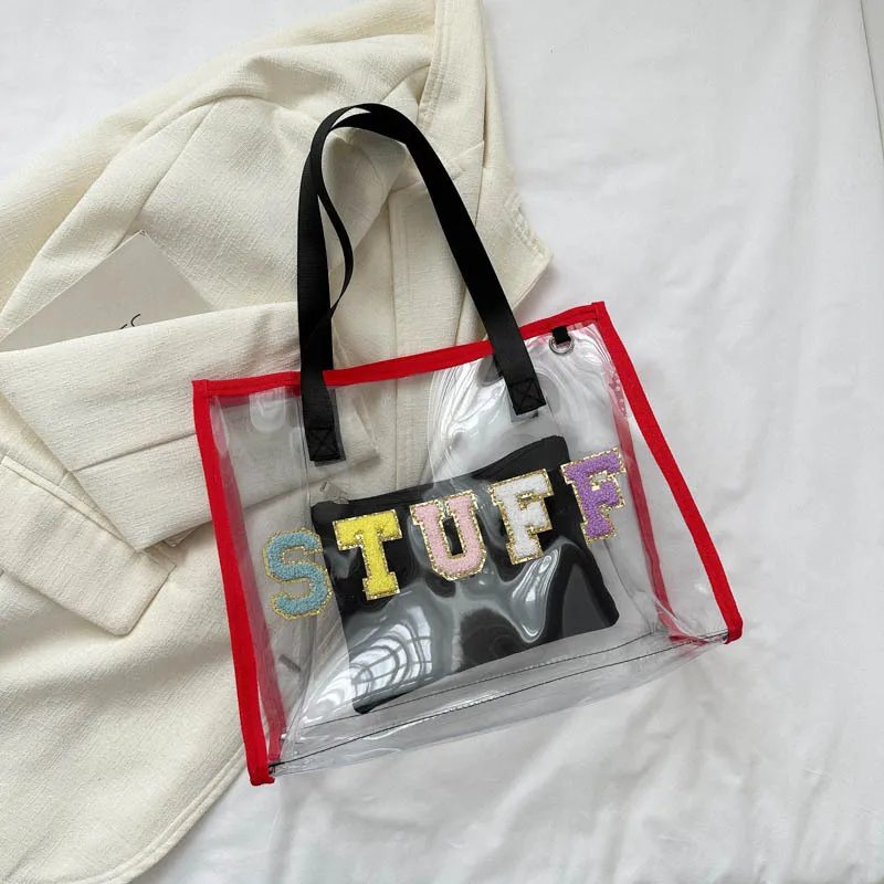 

Простая контрастная цветная сумка для женщин, новинка сезона осень 2023, модная прозрачная вместительная сумка на плечо, Повседневная Сумка-тоут