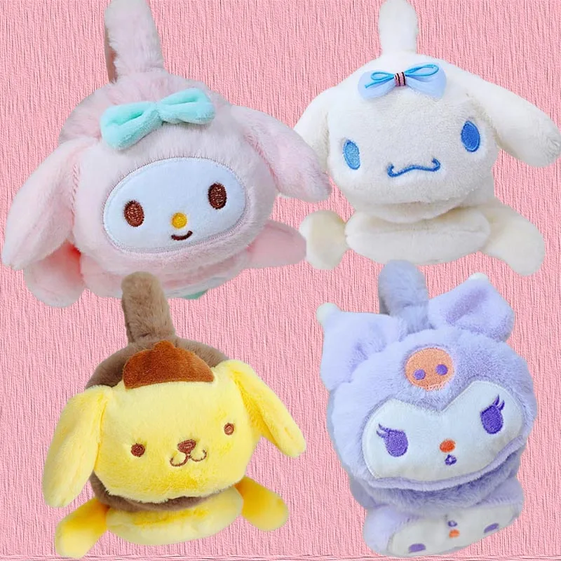 

Kawaii Sanrioed зимний плюшевый телефон My Melody Kuromi Cinnamoroll наушники с мультяшным помпоном пуриновый ветрозащитный чехол для ушей
