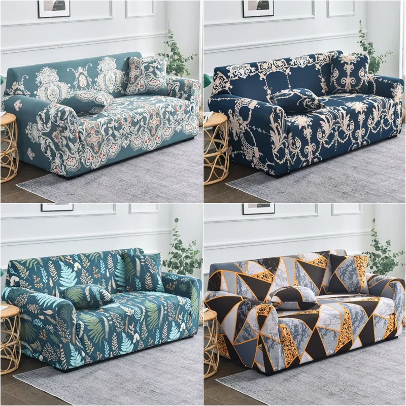 

1/2/3/4 Чехлы на диван с принтом листьев L-образной формы, растягивающийся чехол на диван из спандекса, нескользящий эластичный чехол на диван д...