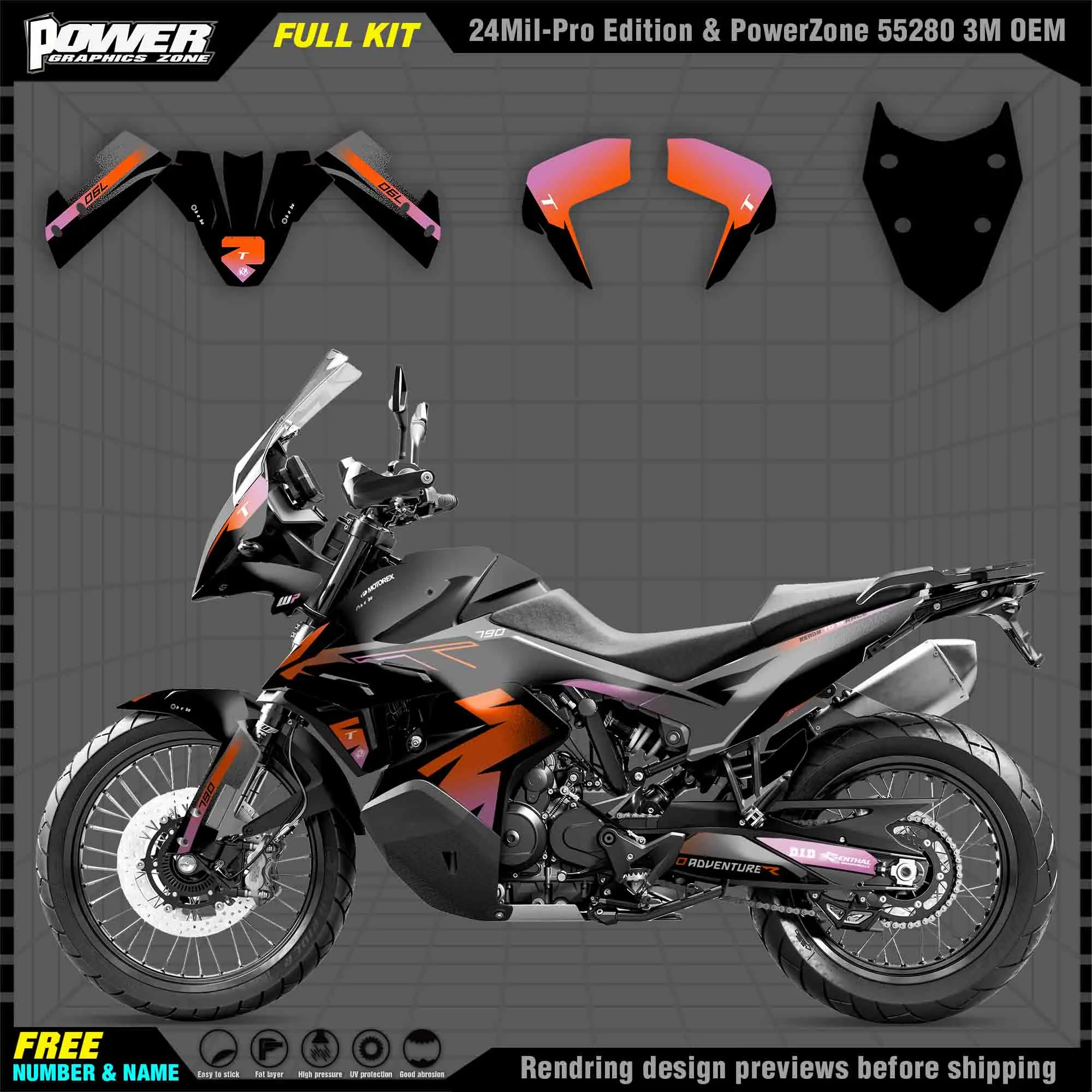 

PowerZone for Custom Team Graphics Backgrounds Decals Stickers Kit For KTM 19-22 790ADV ADV-R Motorcycle 003