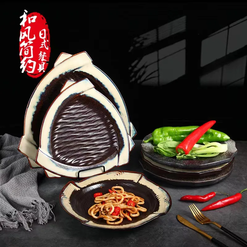 

Japanese-style Creative Household Ceramic Serving Plates Round Breakfast Western Dishes Trays Steak Plates Tableware