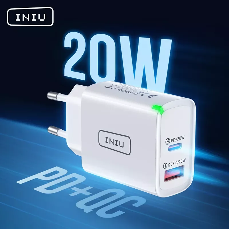 

INIU 20W USB C Charger QC PD 2 Port LED Fast Phone Charge Wall Adapter For iPhone 13 12 8 AirPods iPad Huawei Xiaomi Samsung LG