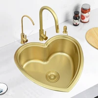nano gold stainless steel sink kitchen sink balcony bar small single slot heart shaped mini sink bathroom sink