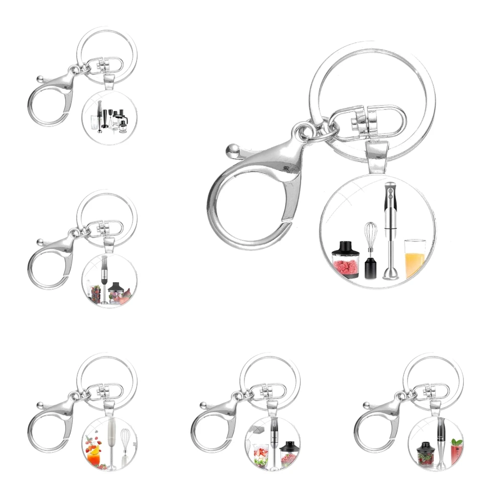 Cartoon Design Fashion Creative Keychains Handmade Glass Cabochon Alloys Key Rings Cake Whisk Blender Measuring Cup Mold