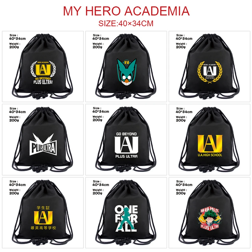 

My Hero Academia Drawstring Bag Casual Black Backpack Canvas Cosmetic Stringbag Boys Girls Printing Beach Bag Travel Storage Bag