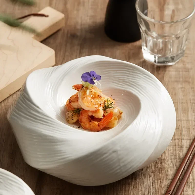 

Plate Kitchen Plate Tableware Hotel Restaurant Artistic Ceramic Dessert Dishes Salad Insulation Conception Fruit White Plate