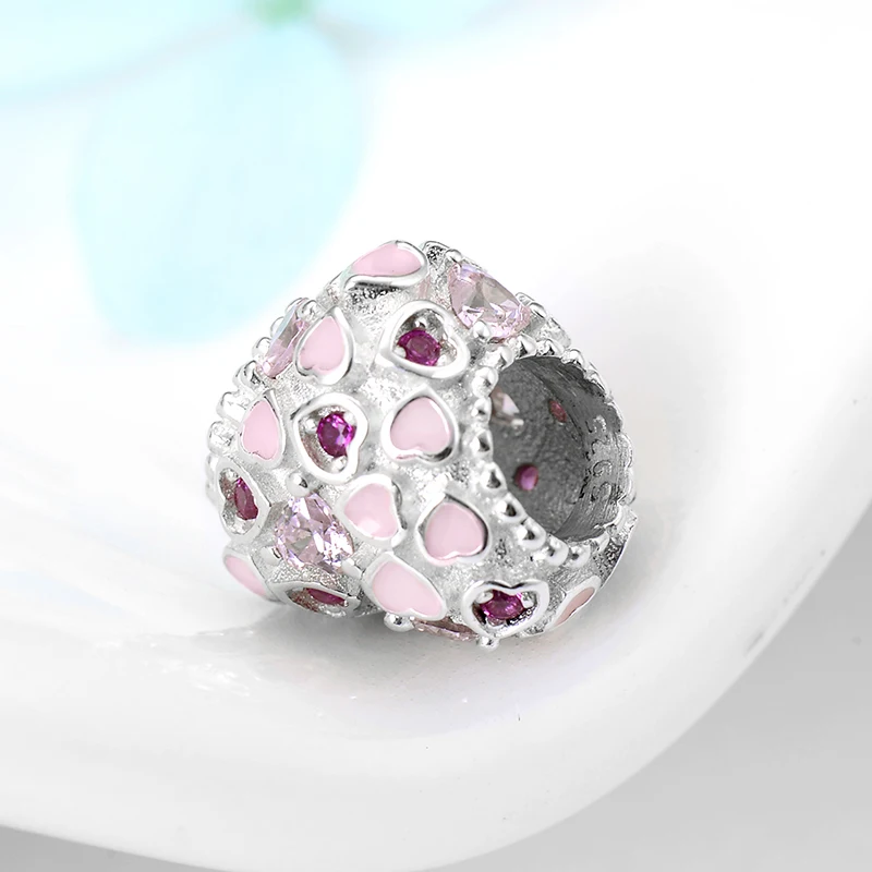 Новые искусственные Серебристые розовые бусины в форме сердца с фианитами