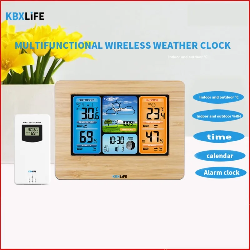 

KBXLIFE Weather Forecast Clock Wall Clock Temperature Humidity Sensing Electronic Alarm Clock Perpetual Calendar Weather Clock