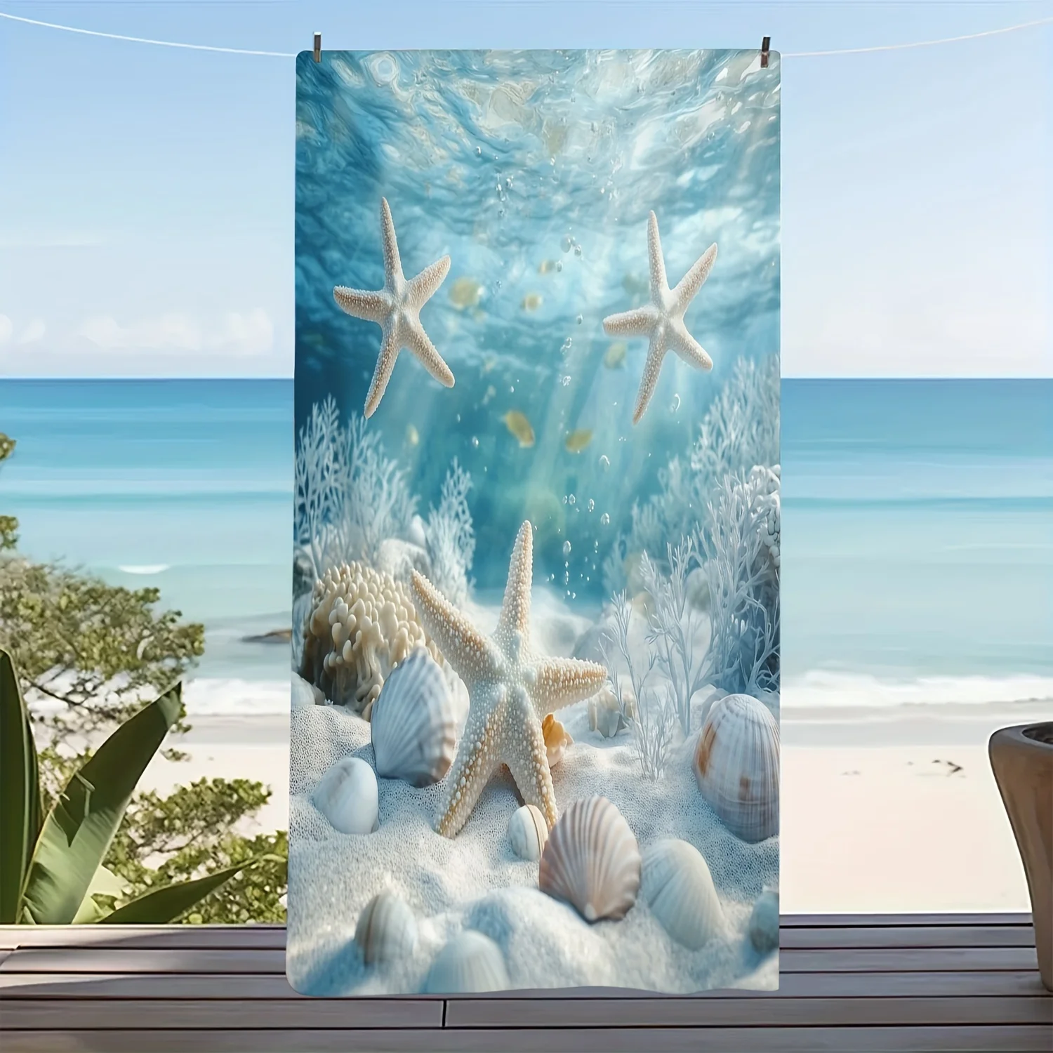 

Подводное пляжное полотенце «Морская звезда и ракушки»