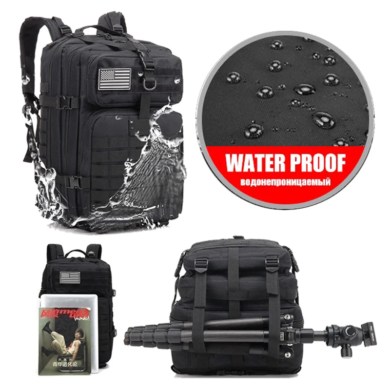 50L 1050D Nylon Military Tactical Backpack Travel Waterproof Fishing Bag Man Trekking Camping Rucksack Sports Men's Backpacks