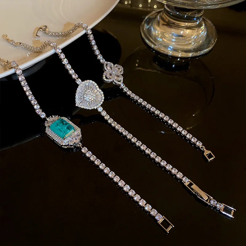

Vintage Geometric Turquoise Bracelets Heart Cubic Zirconia Tennis Bracelet For Women Lady Fashion Party Jewelry Accessories