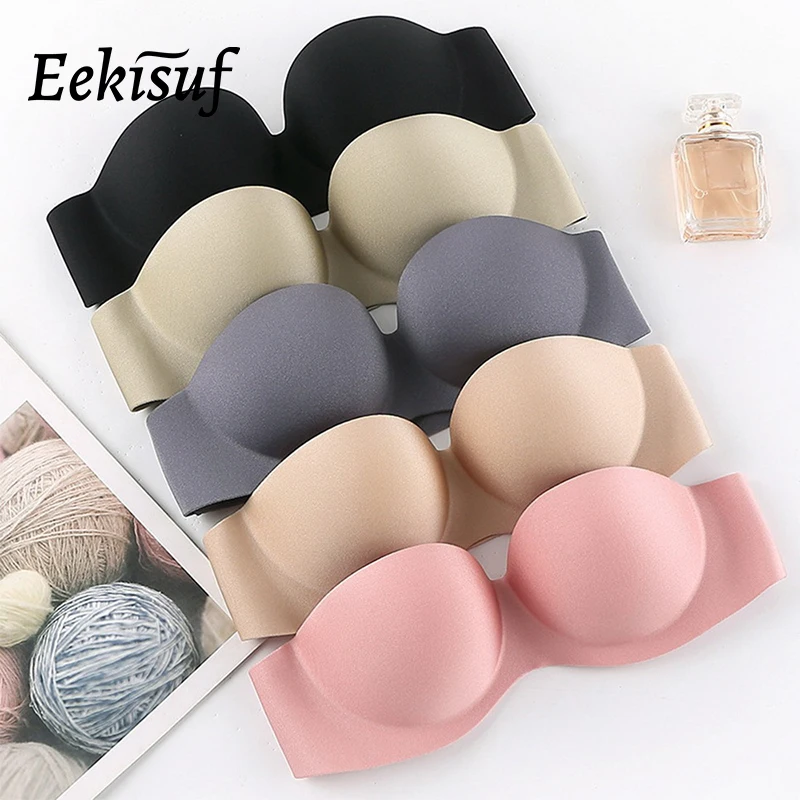 

Eekisuf Summer Women Sexy Strapless Push Up Bra Bralette Invisible Bras Underwear Lingerie 1/2 Cup Seamless Brassiere For Dress