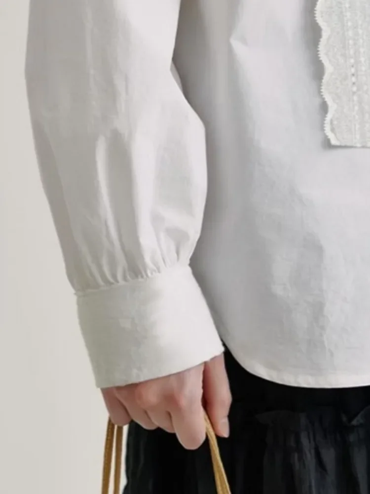 UOOZEE Белые блузки с кружевным воротником для женщин 2024 новинка осени модный