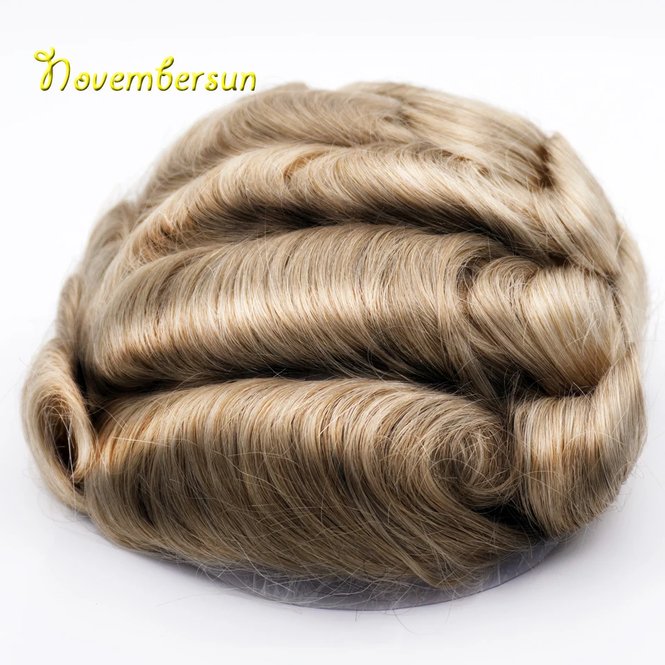 Novembersun Men toupee Human Hair V——Looped Toupee Super Thin Skin 0.03mm PU Very Natural and Comfortable （22R#color）