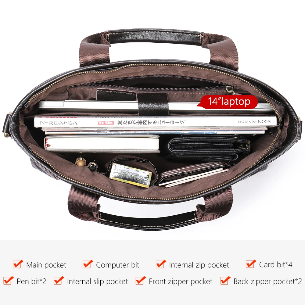 WESTAL Men's Briefcase Business Genuine Leather Bag For Document 14 Inch Laptop Messenger Shoulder Bags Computer Bag Mallette