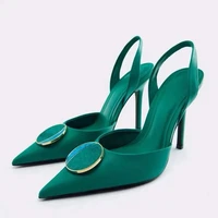 zrack summer sandals women 2022 luxury brand new fashion green rhinestones point toe thin high heels plus size 41 woman sandals