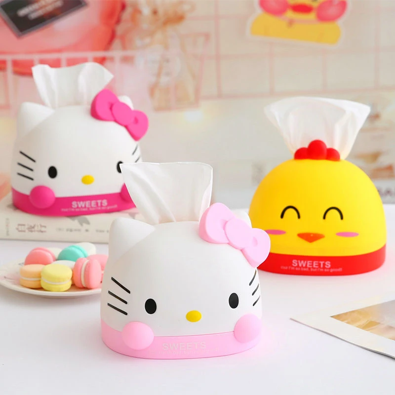 

Kawaii Anime Cartoon Kt Cat Tissue Box Cute Kitchen Napkin Storage Box Portable Desktop Toilet Paper Holder Home Decor