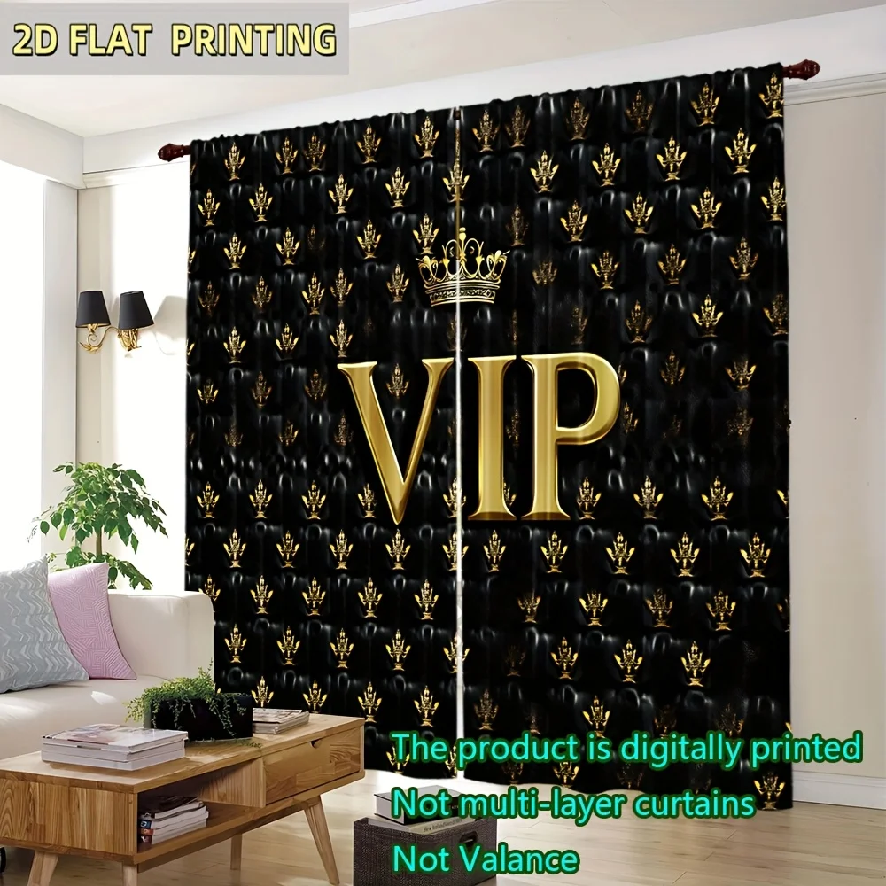 Фото 2 шт. VIP-шторы с короной, роскошные, черно-золотые, с принтом, затемняющие, для гостиной, спальни, декор для дома №1