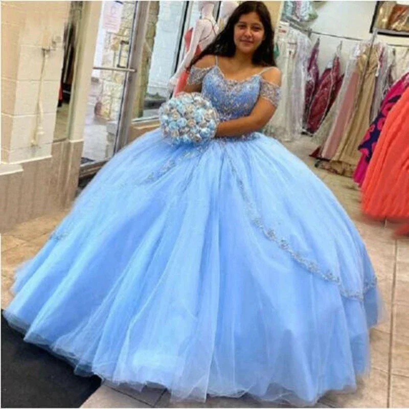 

Sweet 16 Dress Ball Gown Quinceanera Dresses 2022 Sparkly Beaded Crystals Tulle Vestidos De Fiesta Robes De Soirée