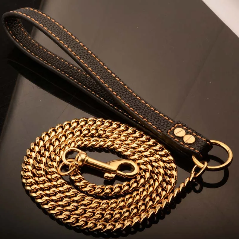Stainless Steel Dog Chain Metal Training Pet Collars Dog Harness Leash Gold Titanium Steel Puppy Collar Pet Supplies Longe Chien