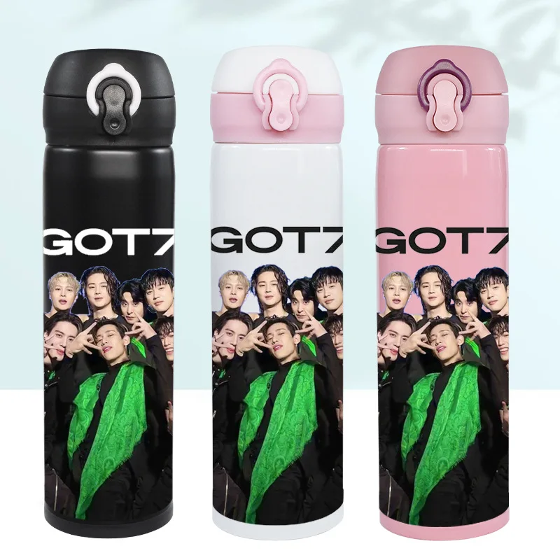 

1PCS Kpop Hot Selling GOT7 New Album Peripheral Insulation Cup JACKSON Stainless Steel Spring Cap Insulation Cup Fans Gifts