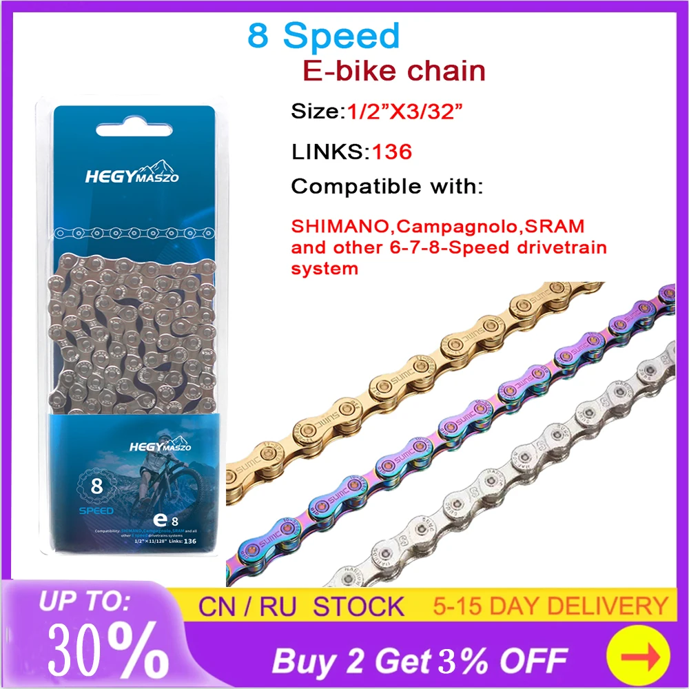 Original E-Bike Chains 8 speed 136 Links Electric bicycle chain For Mid-Motor E-Bike Chains With Magic Buckle for Shimano Sram