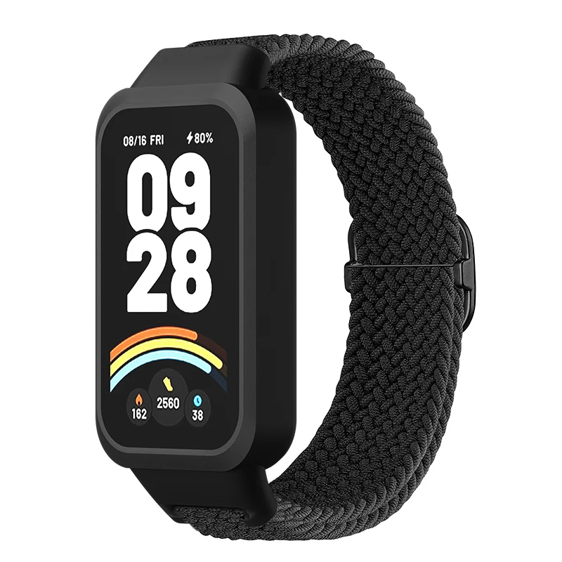 Фото Плетеный ремешок + чехол для Xiaomi Smart Mi Band 9 Active, регулируемый нейлоновый браслет-петля + защитный чехол, аксессуары для ремешка Redmi Band 3 №2