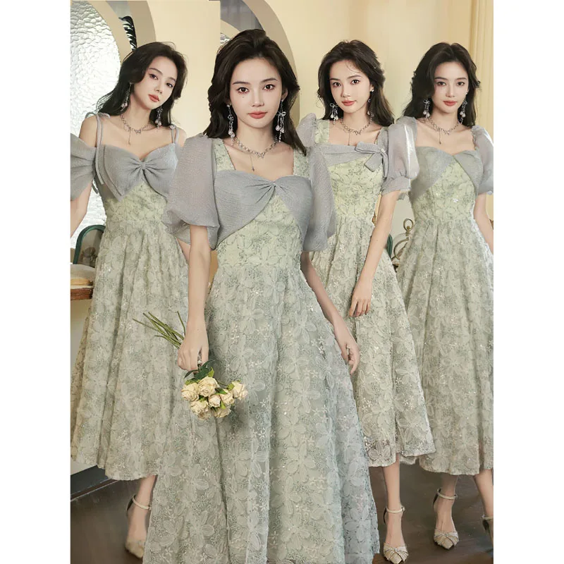 Платье подружки невесты серии Forest с рукавами-фонариками и бантом