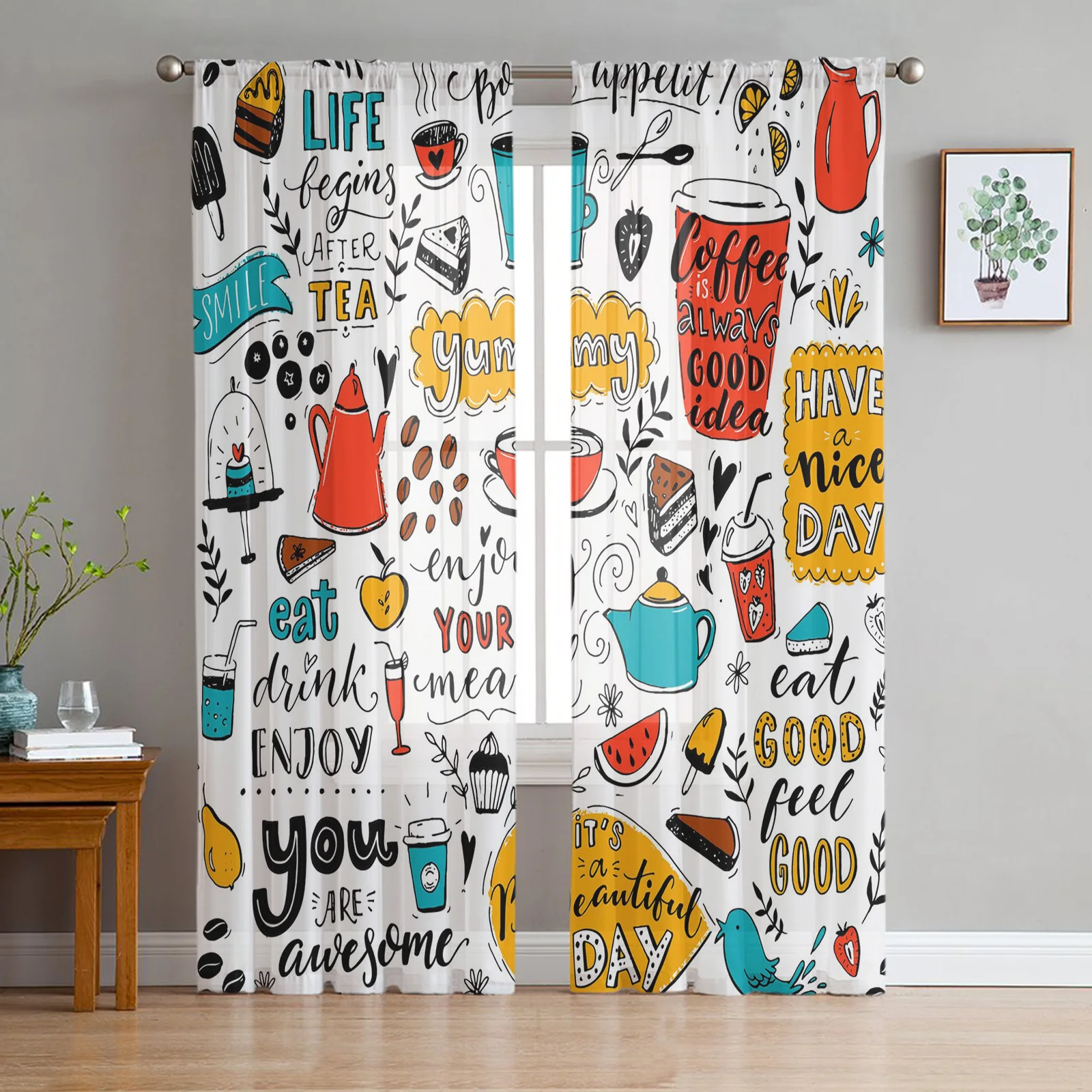 Кофейня кафе заварочный чайник чашка прозрачные шторы для еды гостиной