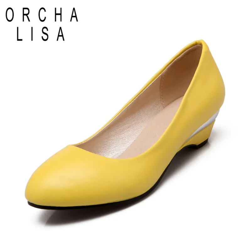

ORCHA LISA Brand Office Ladies Pumps Round Toe Strange Heels 3.5cm Slip On Plus Size 46 47 48 Spring Summer Women Loafers Shoes