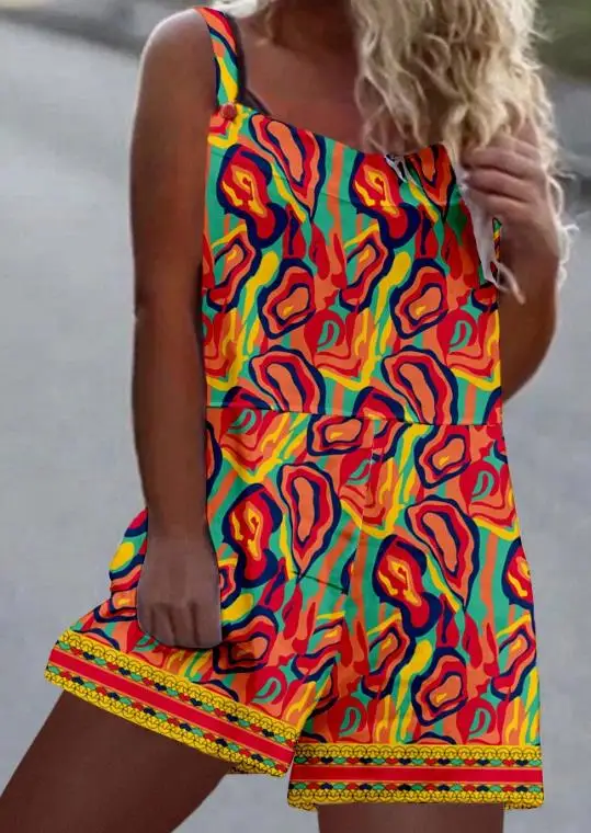 

Jumpsuit Women 2023 Summer New Leisure Fashion Multi Color Abstract Print Casual Suspender Romper Simple Daily Street Clothing