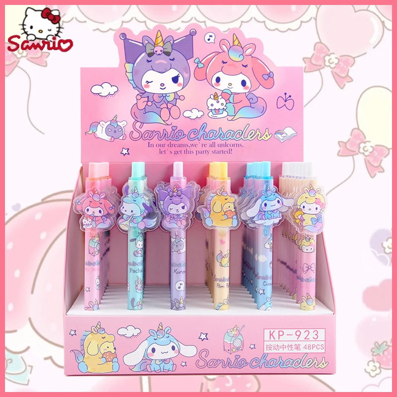 

24/48 шт. Sanrio Cinnamoroll Melody Hellokitty Kuromi Press The нейтральная ручка Kawaii пластырь гладкий корпус студенческие Обучающие инструменты