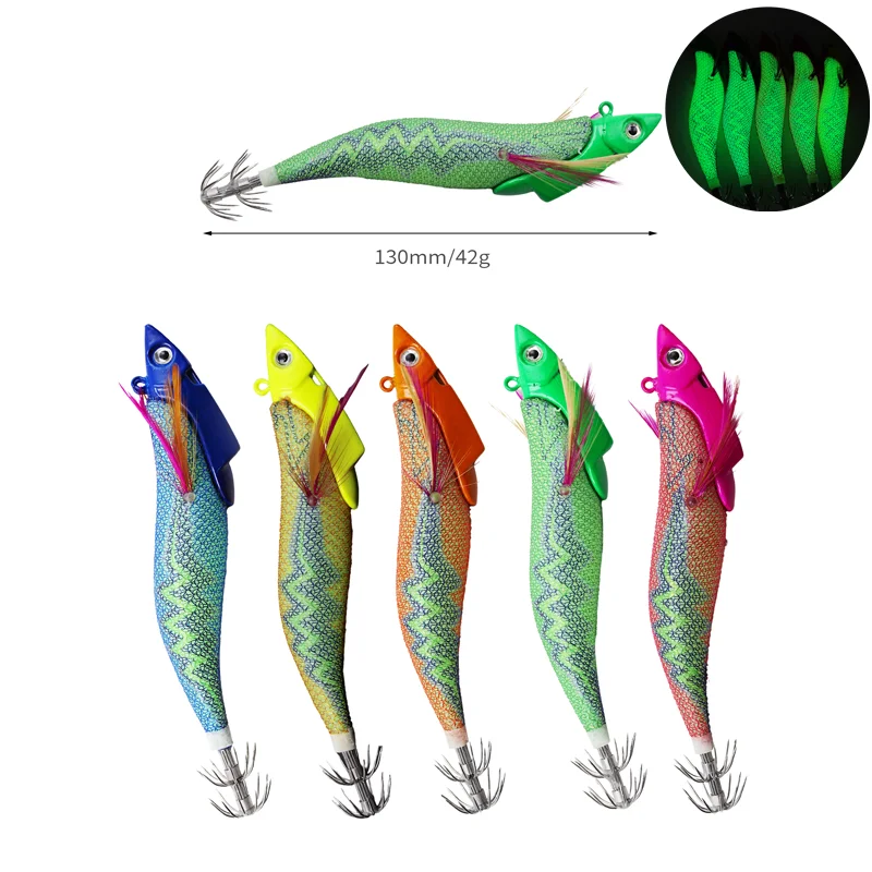 

Squid Fishing Wood Shrimp Jig Hook Luminous Artificial Hard Bait Simulation Octopus Hooks Sea Fishing Double Layer Umbrella Hook