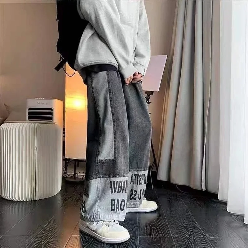 

YIHANKE Black Jeans Men Men's Loose Straight Tube Thin Fashion Brand Couples with The Same Pants Wide Leg Pants Super Wide Jeans