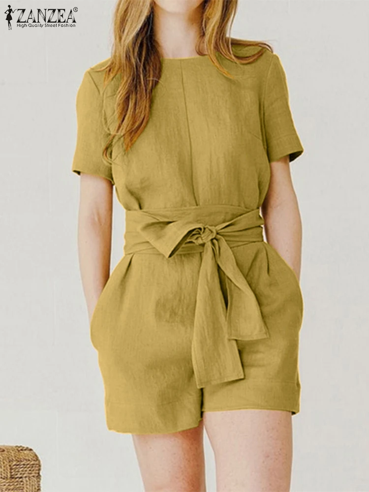 

ZANZEA Summer Women Short Sleeve Jumpsuits Fashion O Neck Loose Cotton Overalls Female Work OL Playsuits Casual Solid Rompers