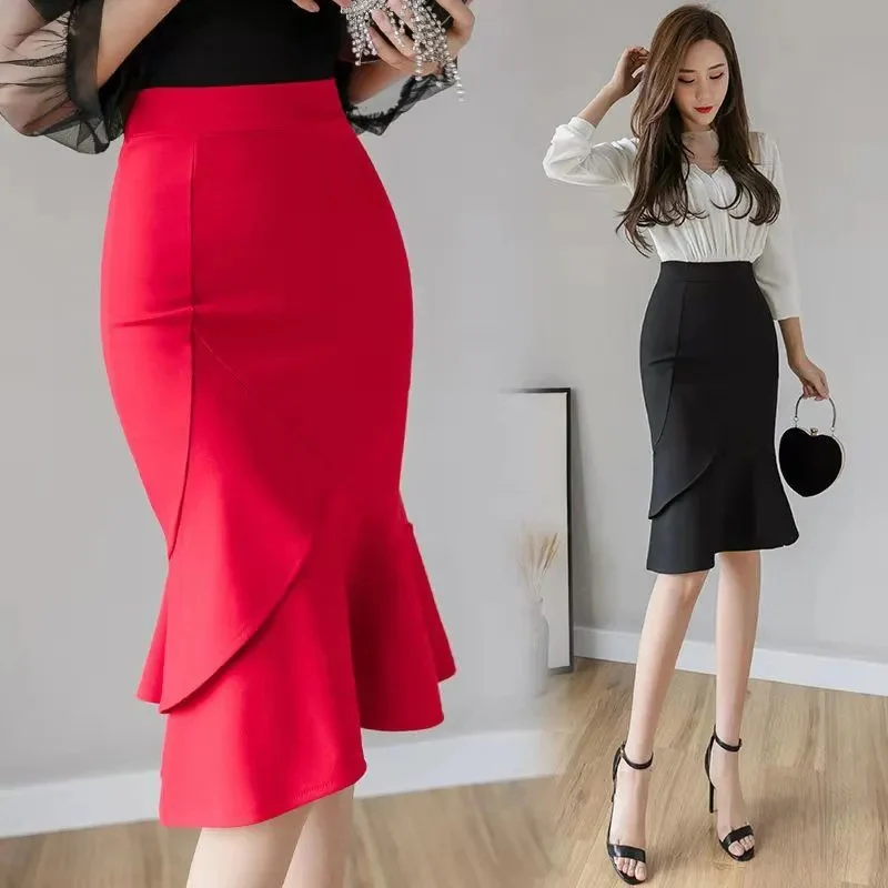 

Женская облегающая юбка-годе, привлекательная офисная юбка средней длины с высокой талией в Корейском стиле, весна-лето 2023